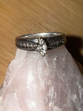 Vintage Sterling Silver Marquise Cluster Diamond Ring Sz5